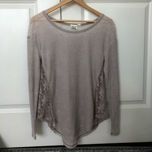 White Crow Beige Taupe Long Sleeve Lace Shirt